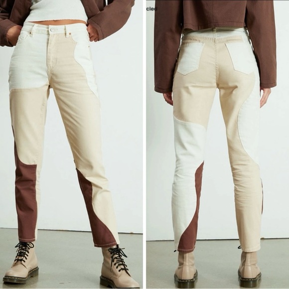 PacSun Eco Tan & Brown Paneled Mom Jeans Size 24 NWT - Picture 1 of 5